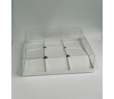 Коробка для муссовых пирожных 30*30*8см с прзрачной крышкой (9 ложементов)+подложка-дно