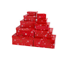 Набор коробок 10в1 "Новогодние снежинки на красном" 30,5*20*13-12*6,5*4см